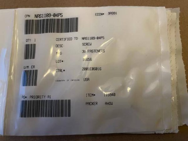 Cessna Citation Screw. PN NAS1189-04P5. New - part number NAS1189-04P5 (view 1)