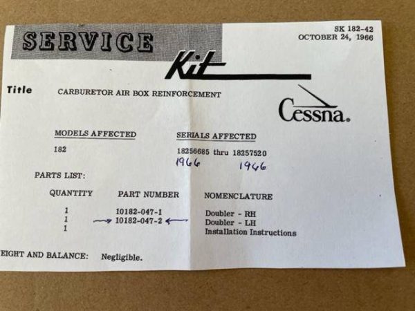 Cessna 182 LEFT Carburetor Air Box Reinforcement Doubler Bracket. New Old Stock - part number 10182-047-2 (view 6)