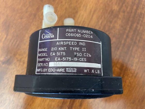 Edo-Aire-Cessna 182P Type II Airspeed Indicator. Scale in MPH. Used - part number C661065-0204 (Cessna) (view 5)