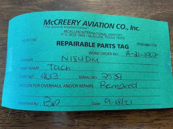 Beechcraft United Instruments A36 Tachometer. Used - part number 102-380011-23 (Beechcraft) (view 3)