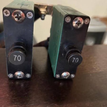 Klixon Dual 70 AMP Circuit Breakers From Cessna 310. As Removed - part number 6752-100-70