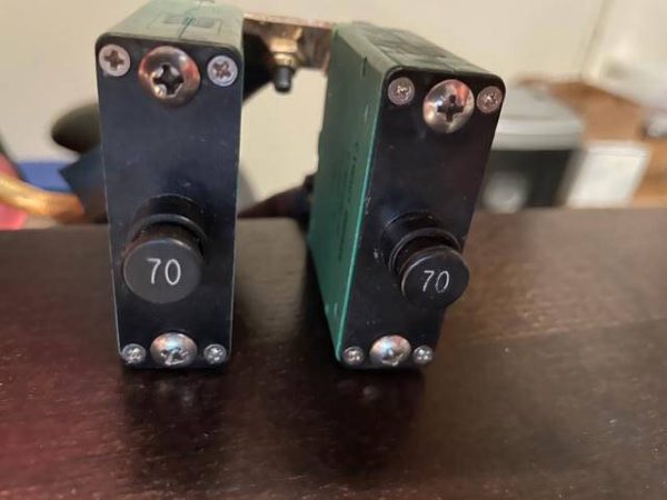 Klixon Dual 70 AMP Circuit Breakers From Cessna 310. As Removed - part number 6752-100-70
