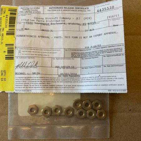Cessna Citation Countersink Angle Steel Nuts.  New.