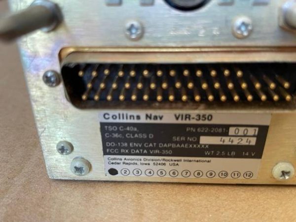 Collins VIR-350 Navigation Receiver. Serviceable Tag. Used - part number 622-2081-001 (view 3)