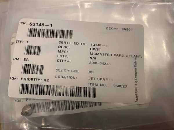 Cessna Citation Rivets. PN S3148-1. New Old Stock - part number S3148-1 (view 1)