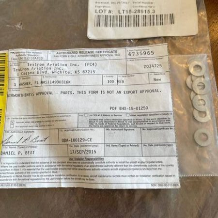 Cessna Flat Washers. NAS1149D0316K. New - part number NAS1149D0316K