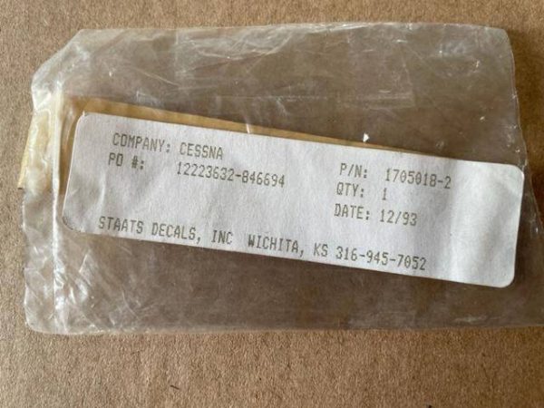 Cessna Limitation Placard. New - part number 1705018-2 (view 3)
