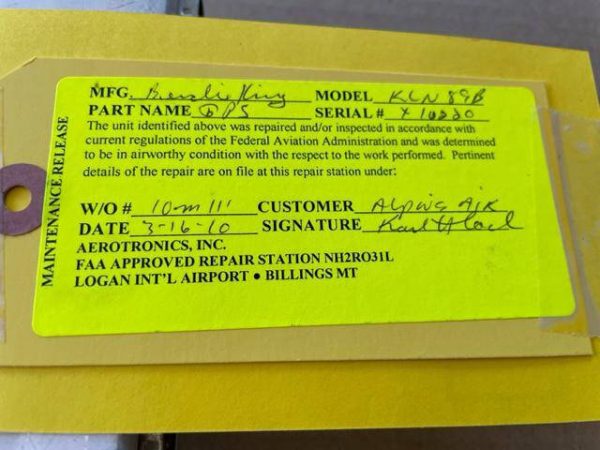 King KLN 89B Moving Map, IFR, GPS. Repaired With Tag. Used - part number KLN (89B) (view 3)