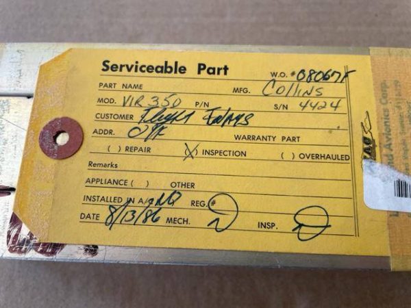 Collins VIR-350 Navigation Receiver. Serviceable Tag. Used - part number 622-2081-001 (view 1)
