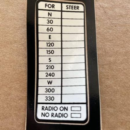 Compass Card Correction Placard. New Old Stock - part number 0713819-1
