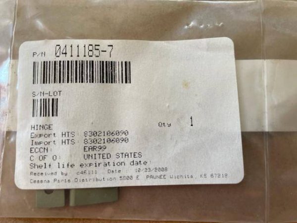 Cessna Single Engine Cabin Window Attach Hinge. New - part number 0411185-7 (view 4)