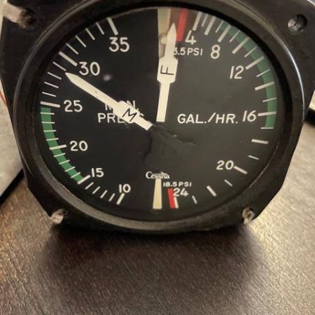 Cessna 206 Manifold Pressure-Fuel Flow Split Gauge.  Used.