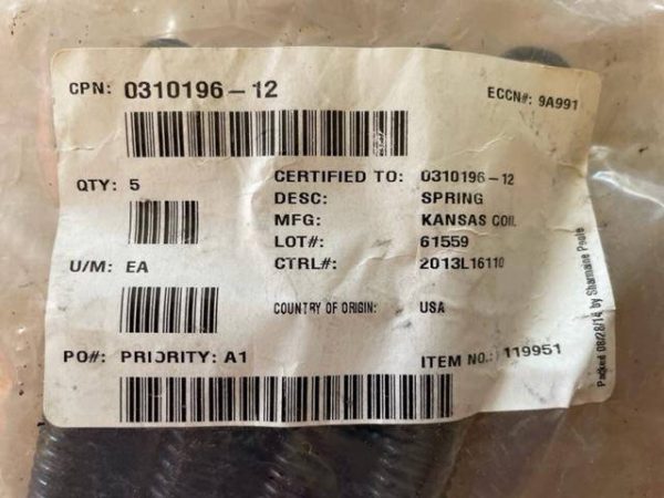 Cessna 180 RIGHT Rudder Return Springs. New Old Stock - part number 0310196-12 (view 4)