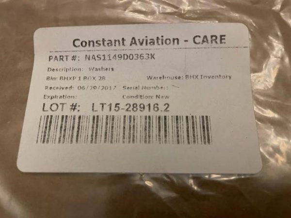 Cessna Flat Washers. PN NAS1149D0363K. New - part number NAS1149D0363K (view 1)
