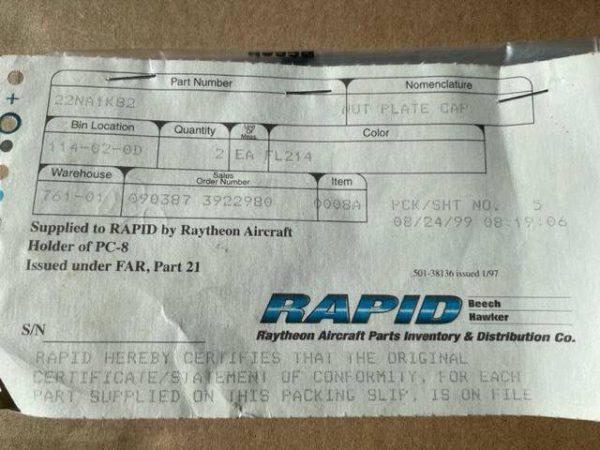 Self Locking Nut Plates With Metal Cap. New Old Stock - part number 22NA1K82 (view 4)