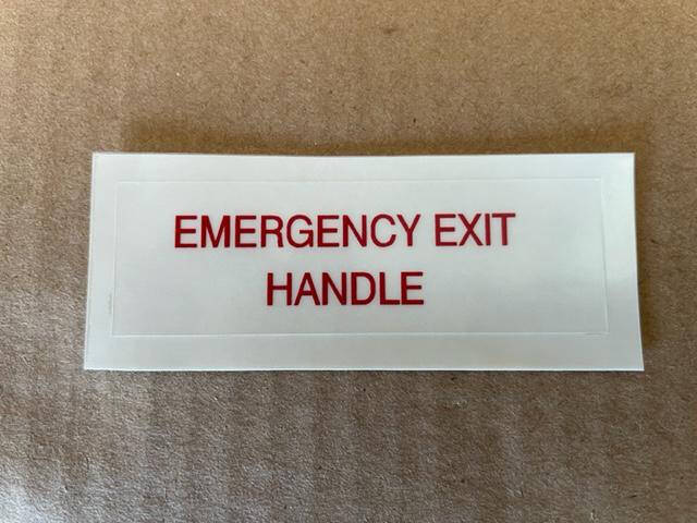Cessna Placard "Emergency Exit Handle". New - part number 5111566-5