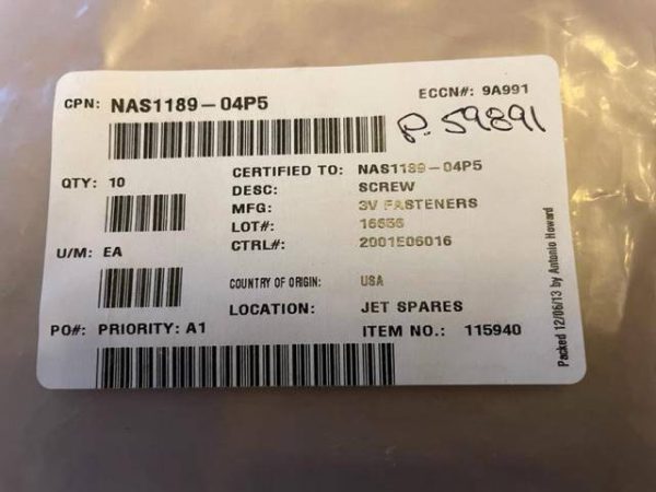 Cessna Citation Screw. PN NAS1189-04P5. New - part number NAS1189-04P5 (view 3)