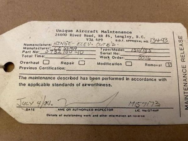 Cessna 180 And 185 Elevator Hinges-INBOARD. As Removed - part number 0732100-10 (view 6)
