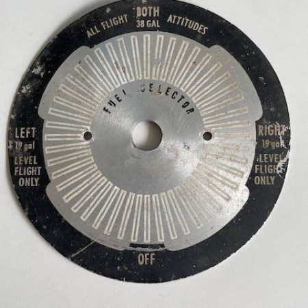 Cessna 172 I & M Fuel Selector Placard. Used - part number 0705048-2 or 0705048-17 or 0716615-7 (for the 1968 I)