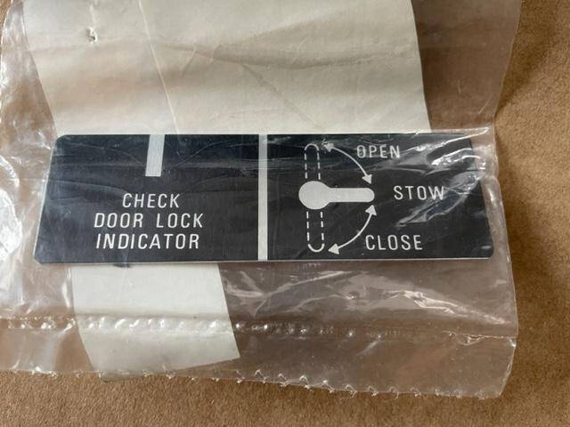 Cessna 340 Door Lock Indicator Placard. New - part number 5200181-14