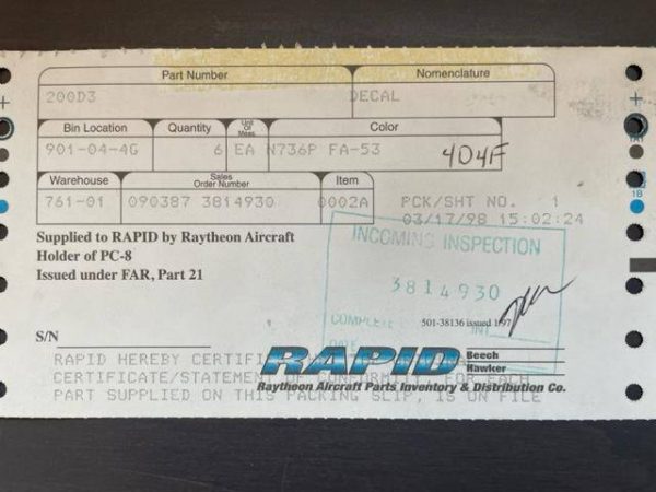 Beechcraft King Air Decal "Clothing Only". New Old Stock - part number 200D3 (view 3)