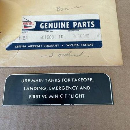 Cessna Fuel Use Placard PN 5015081-10. New - part number 5015081-10