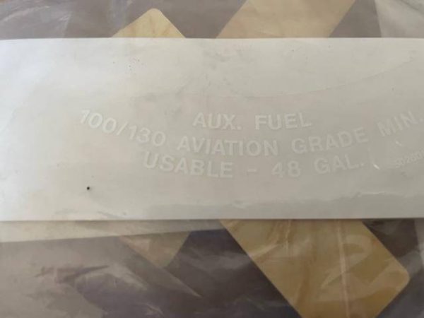 Cessna Placard "100/130 Aviation Fuel Aux Fuel Useable 48 Gallons. New - part number 5026015-2