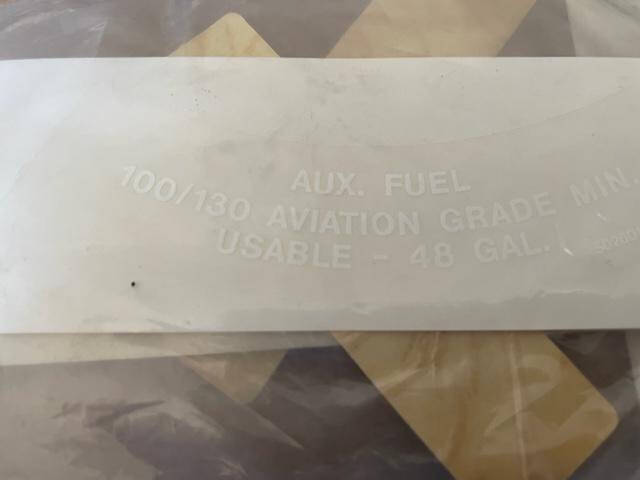 Cessna Placard "100/130 Aviation Fuel Aux Fuel Useable 48 Gallons. New - part number 5026015-2