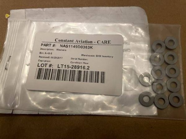 Cessna Flat Washers. PN NAS1149D0363K. New - part number NAS1149D0363K
