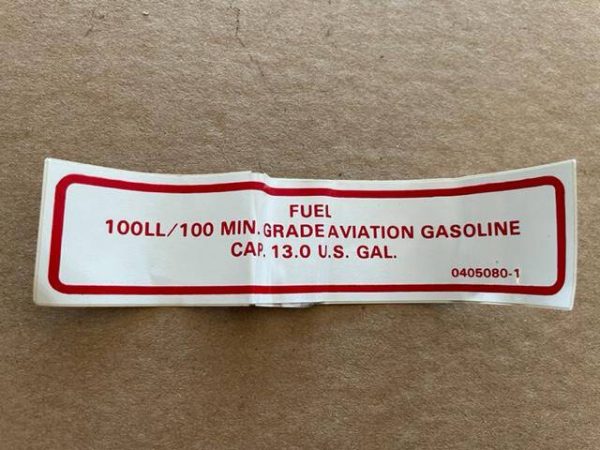 Cessna 150, Cessna 152 13.0 Gallon Fuel Tank Placard. New Old Stock - part number No (part number)