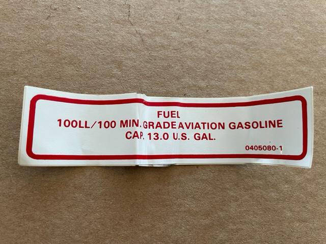 Cessna 150, Cessna 152 13.0 Gallon Fuel Tank Placard. New Old Stock - part number No (part number)