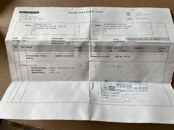 Bombardier Challenger 300 Series/King Aerospace STD Rubber Packing Grommet. PN 4011-69. New Old Stock - part number 4011-69: (91816) (view 3)