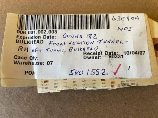 Cessna 182 Front Section Tunnel-RIGHT Aft Tunnel Bulkhead. New Old Stock - part number 0713634-3 (view 3)