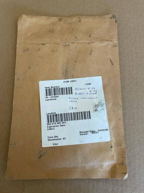 Beechcraft T-34 & D-45 Rudder-Aileron Interconnect Cable. New Old Stock - part number 45-524504