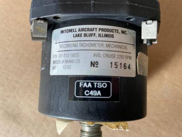 Cessna 182R, Q, P, Engine Tachometer. Removed For Upgrade. Used - part number D1-112-5023 (Mitchell number) (view 4)
