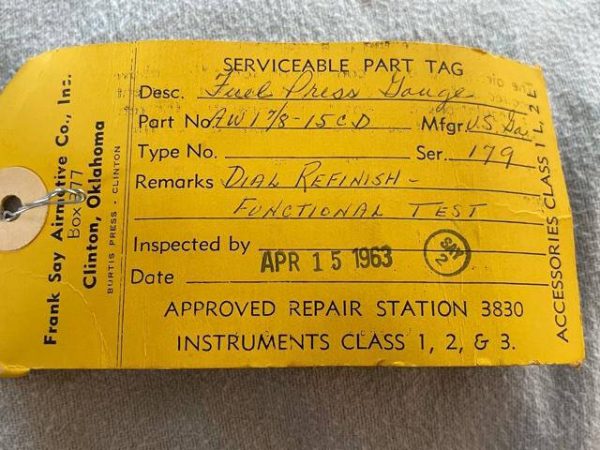 Cessna 195 US Gauge Fuel Pressure Gauges-Excellent Condition. Reconditioned - part number 0311045-1 (or -2 Cessna) (view 4)