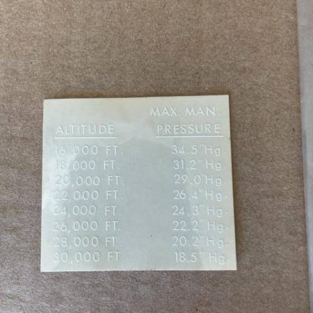 Cessna "Max Man Pressure" Placard. New - part number 5017101-8