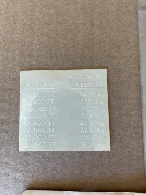 Cessna "Max Man Pressure" Placard. New - part number 5017101-8