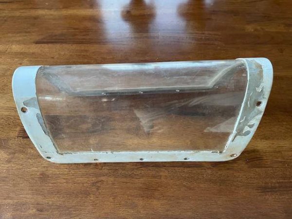 Cessna 180, 182, 185, 210 Left Wing Mounted Landing Light Retainer & Window. Used - part number 0722100-3 (retainer)