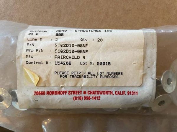 Fairchild Flush Head, Delron Insert Bolt Sleeve, Unthreaded. New Old Stock - part number S102D10-08NF (view 2)