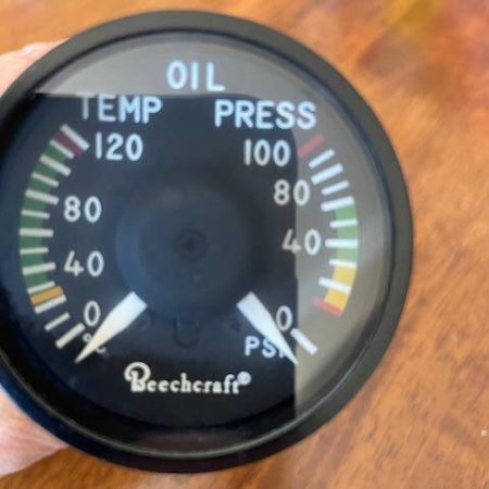 Beechcraft Mid-Continent A36 Oil Temp & Oil Pressure Gauge Cluster.  Used.