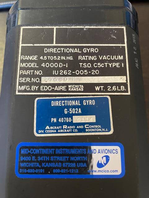 Mid-Continent Directional Gyro with Autopilot Function. Used - part number 40760-0114 (view 2)